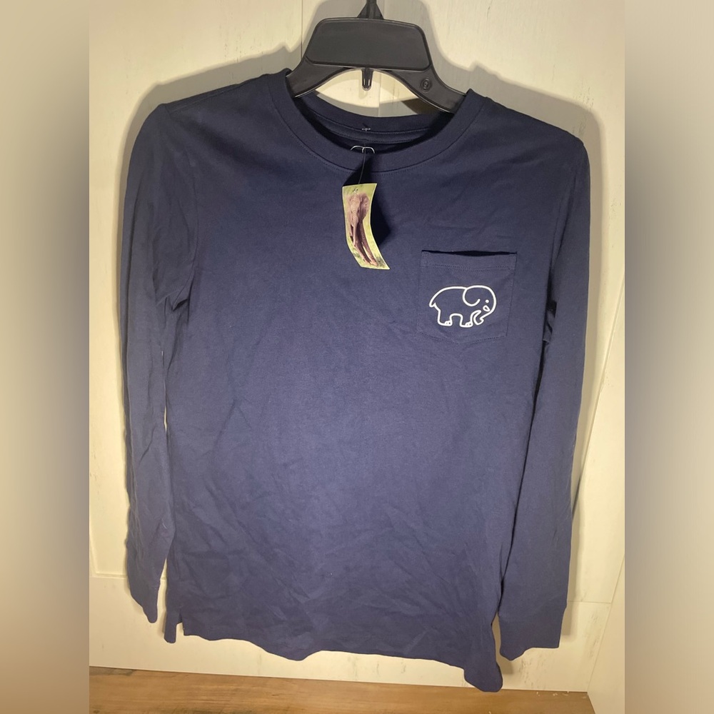 Ivory Ella Dark Blue Long Sleeve Tee with Elephant Pocket NWT